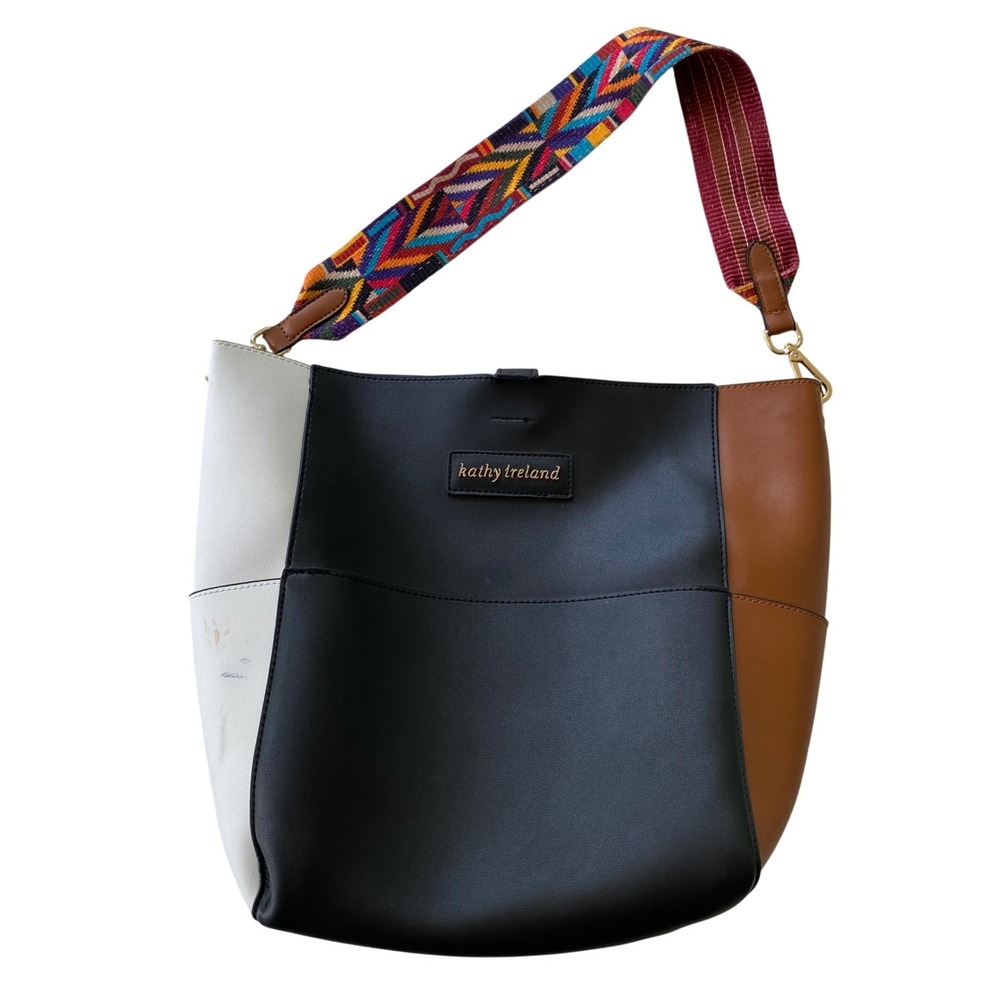Kathy Ireland Bucket Bag Womens Colorblock Funky Colorful Strap Hobo Bag Boho